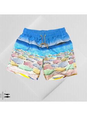 Bugatchi Swim Trunks Mens Large Blue Umbrellas Print Sea Surf Shorts Designer